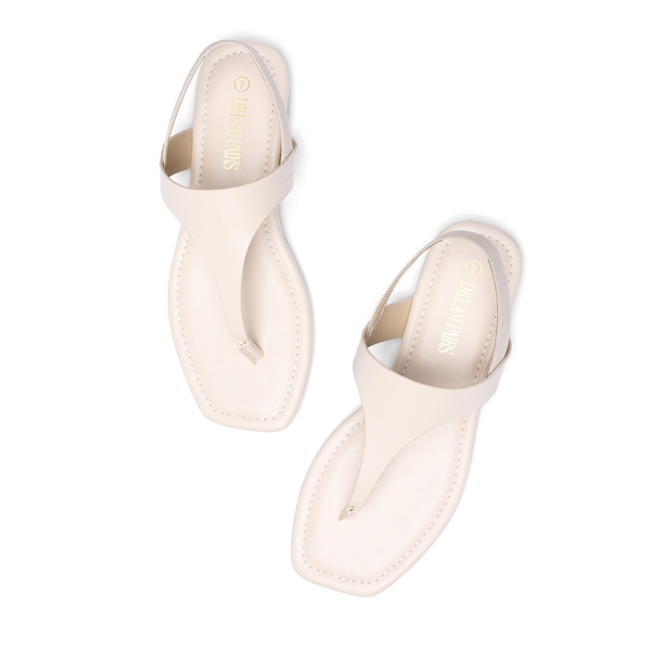Square Toe T-Strap Flat Sandals - BEIGE WHITE - 4